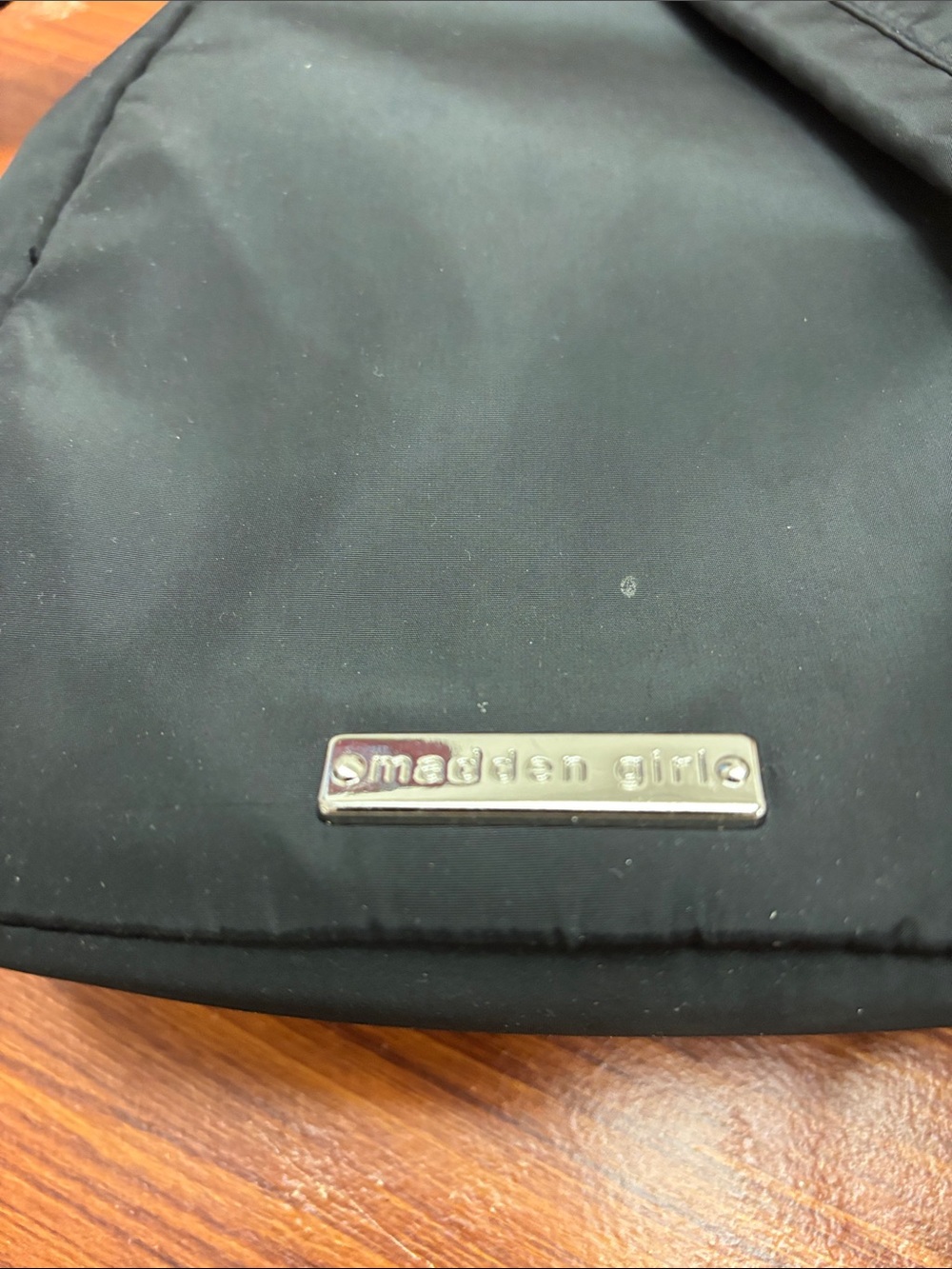 Madden Girl Black Nylon mini Backpack with Silver Logo Plate- unisex - NWOT #020